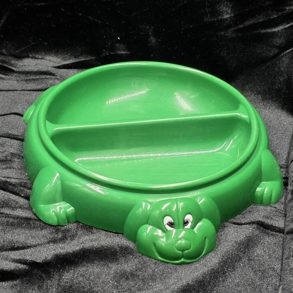 Vintage Toddler Eating Dish Rare Green Dog With 2 Compartments 1995 Plastic 6